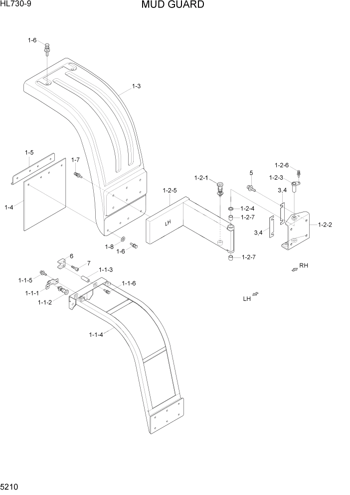 Схема запчастей Hyundai HL730-9 - PAGE 5210 MUD GUARD СТРУКТУРА