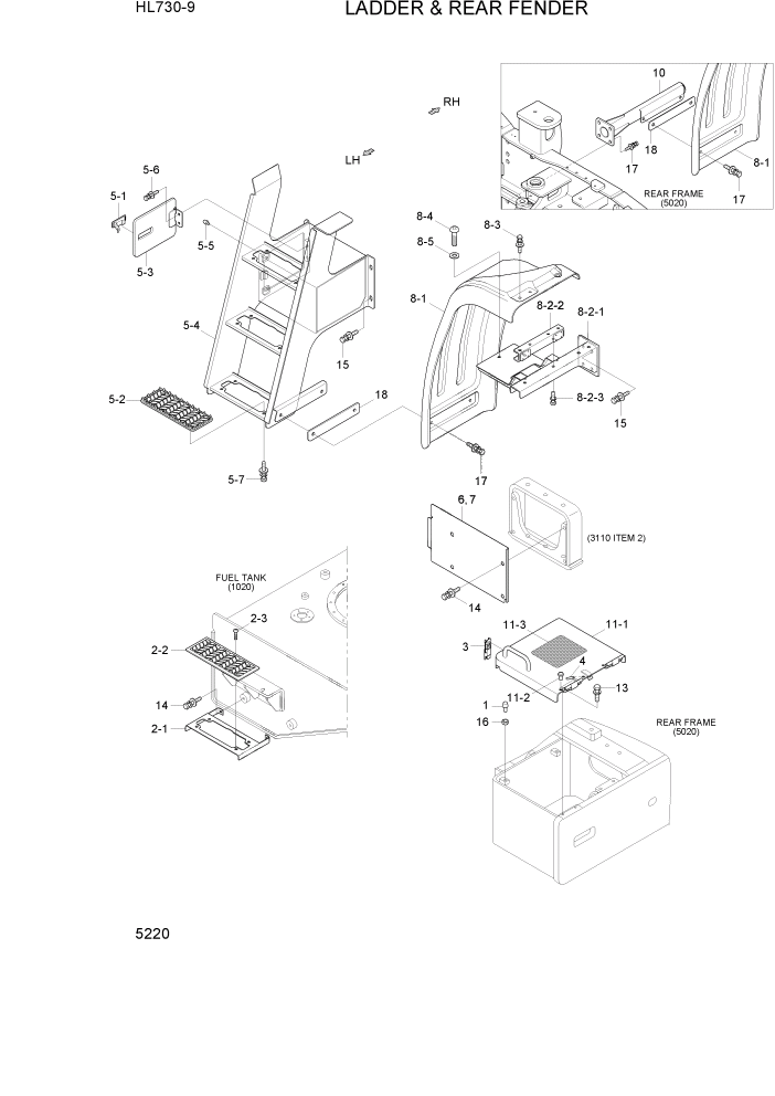 Схема запчастей Hyundai HL730-9 - PAGE 5220 LADDER & REAR FENDER СТРУКТУРА