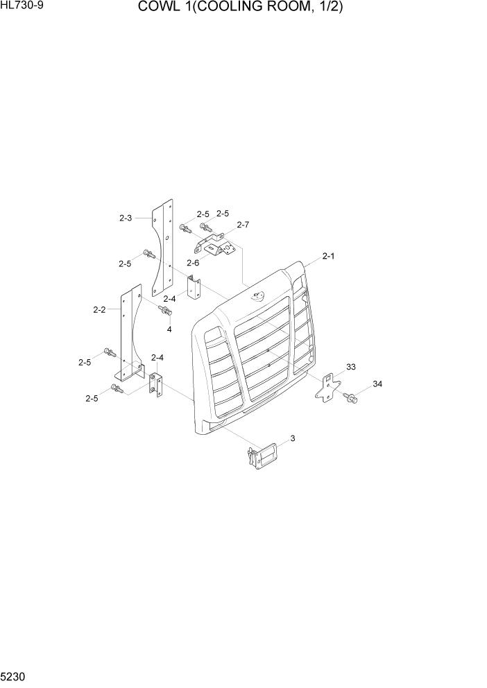 Схема запчастей Hyundai HL730-9 - PAGE 5230 COWL 1(COOLING ROOM, 1/2) СТРУКТУРА