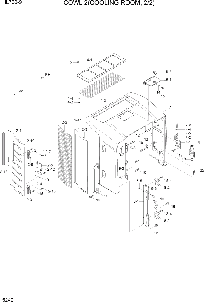 Схема запчастей Hyundai HL730-9 - PAGE 5240 COWL 2(COOLING ROOM, 2/2) СТРУКТУРА