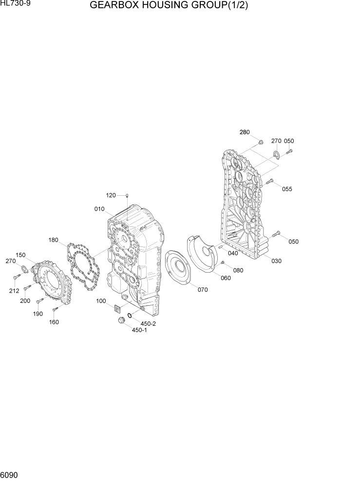 Схема запчастей Hyundai HL730-9 - PAGE 6090 GEARBOX HOUSING GROUP(1/2) СИЛОВАЯ СИСТЕМА