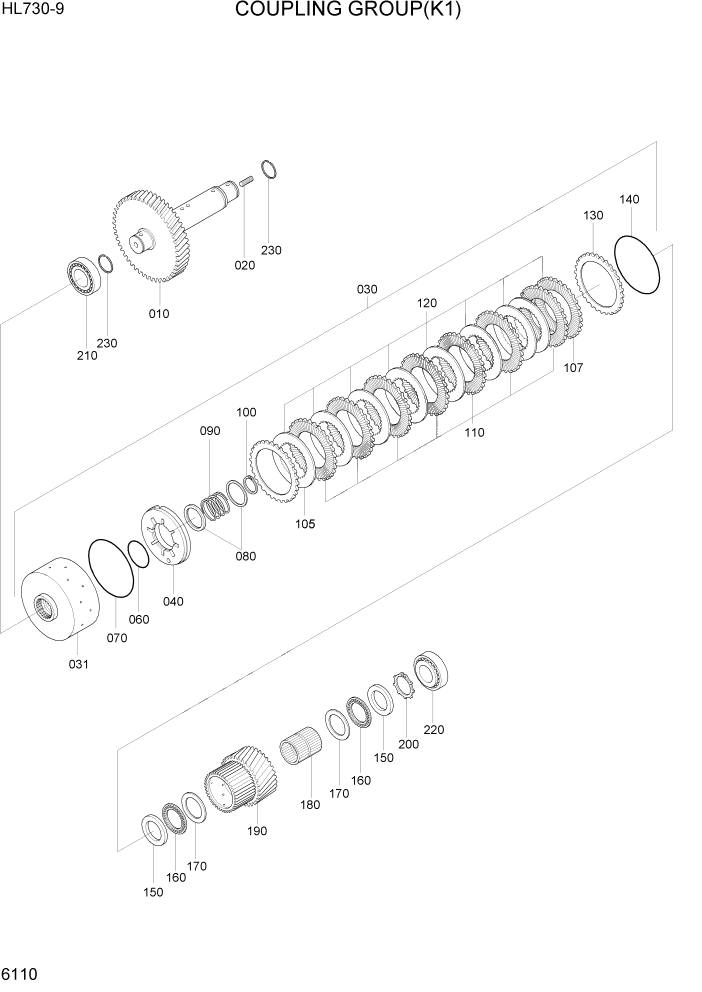 Схема запчастей Hyundai HL730-9 - PAGE 6110 COUPLING GROUP(K1) СИЛОВАЯ СИСТЕМА