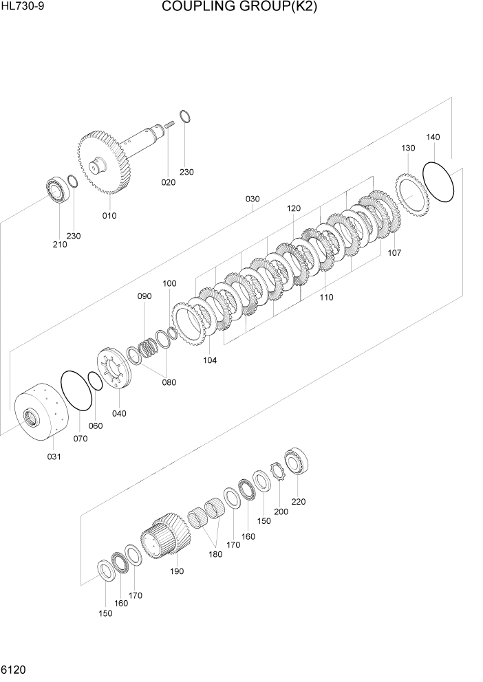 Схема запчастей Hyundai HL730-9 - PAGE 6120 COUPLING GROUP(K2) СИЛОВАЯ СИСТЕМА