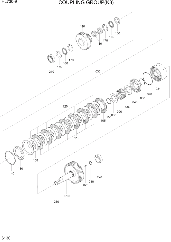 Схема запчастей Hyundai HL730-9 - PAGE 6130 COUPLING GROUP(K3) СИЛОВАЯ СИСТЕМА