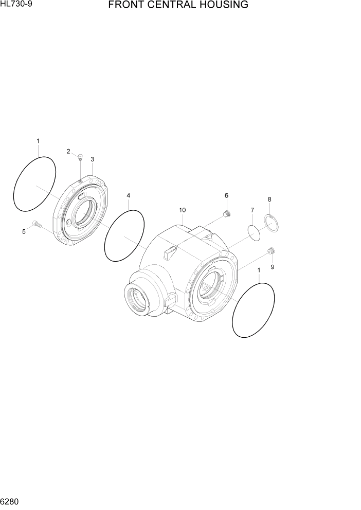 Схема запчастей Hyundai HL730-9 - PAGE 6280 FRONT CENTRAL HOUSING СИЛОВАЯ СИСТЕМА