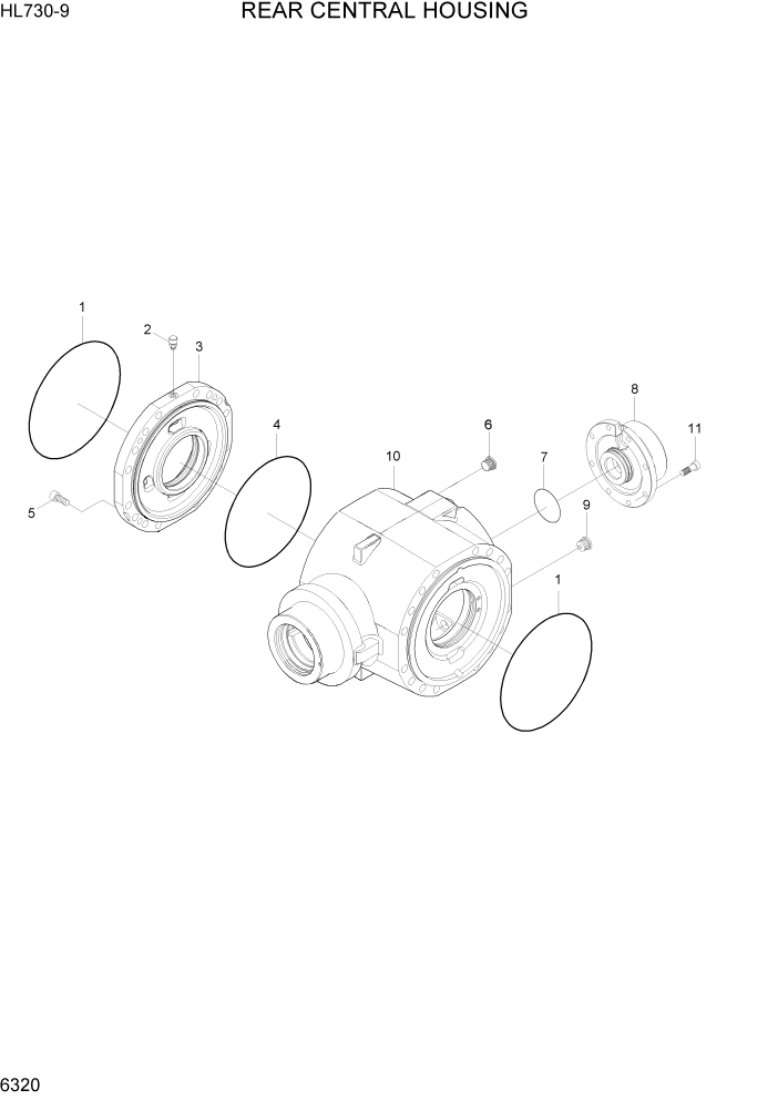 Схема запчастей Hyundai HL730-9 - PAGE 6320 REAR CENTRAL HOUSING СИЛОВАЯ СИСТЕМА