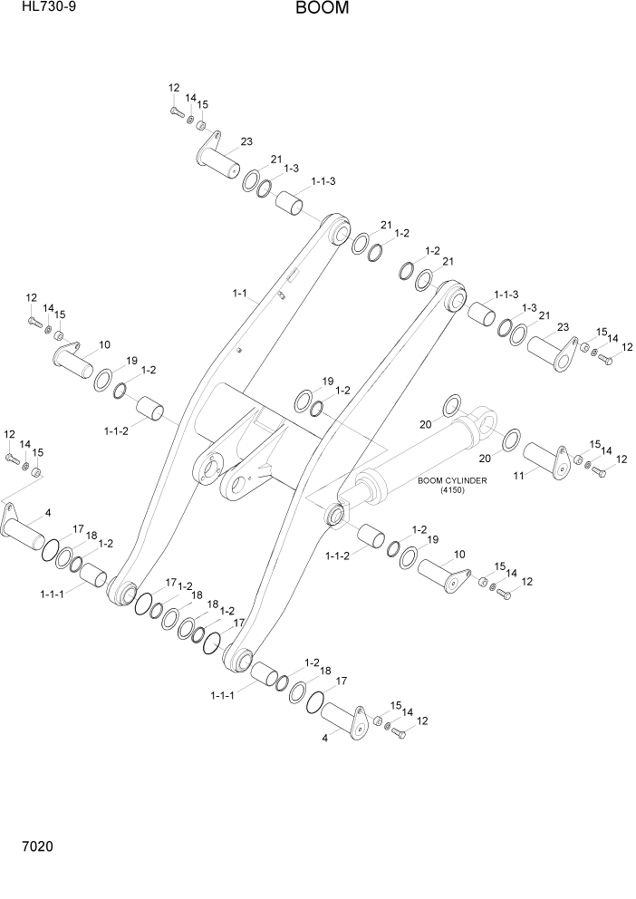 Схема запчастей Hyundai HL730-9 - PAGE 7020 BOOM РАБОЧЕЕ ОБОРУДОВАНИЕ