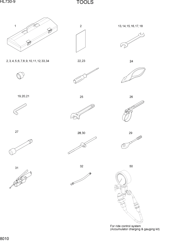 Схема запчастей Hyundai HL730-9 - PAGE 8010 TOOLS ДРУГИЕ ЧАСТИ