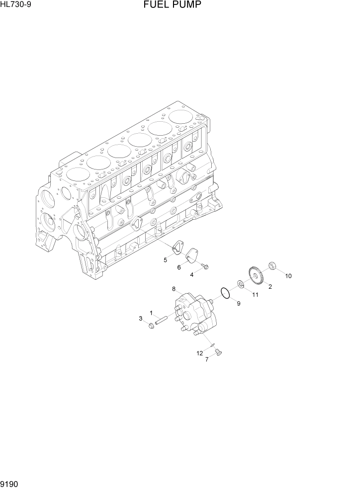 Схема запчастей Hyundai HL730-9 - PAGE 9190 FUEL PUMP ДВИГАТЕЛЬ БАЗА