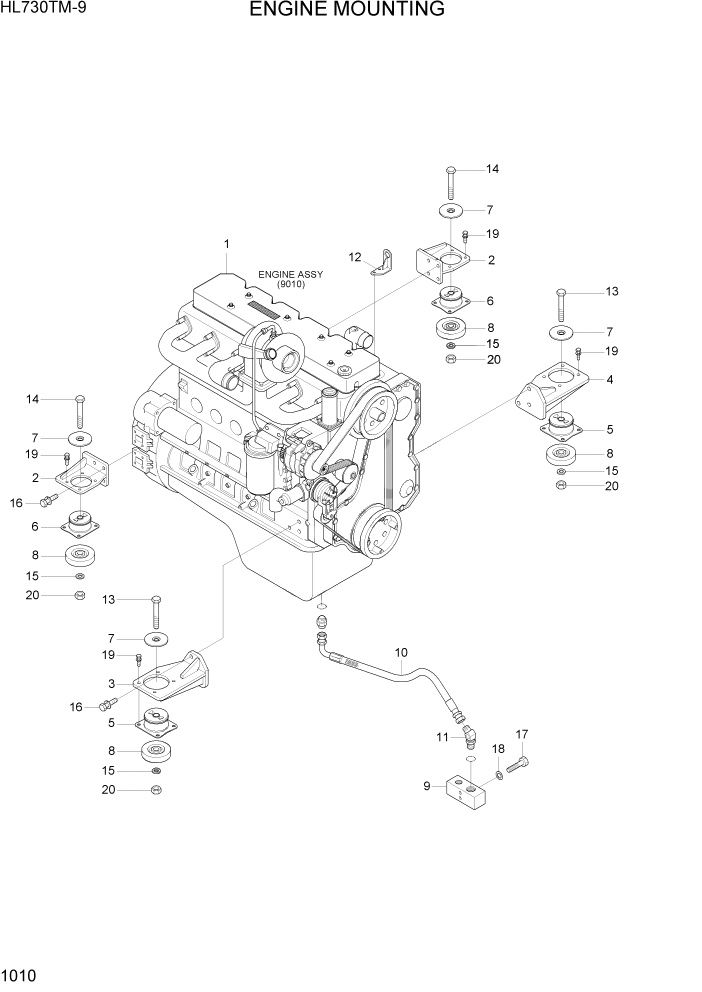 Схема запчастей Hyundai HL730TM-9 - PAGE 1010 ENGINE MOUNTING СИСТЕМА ДВИГАТЕЛЯ