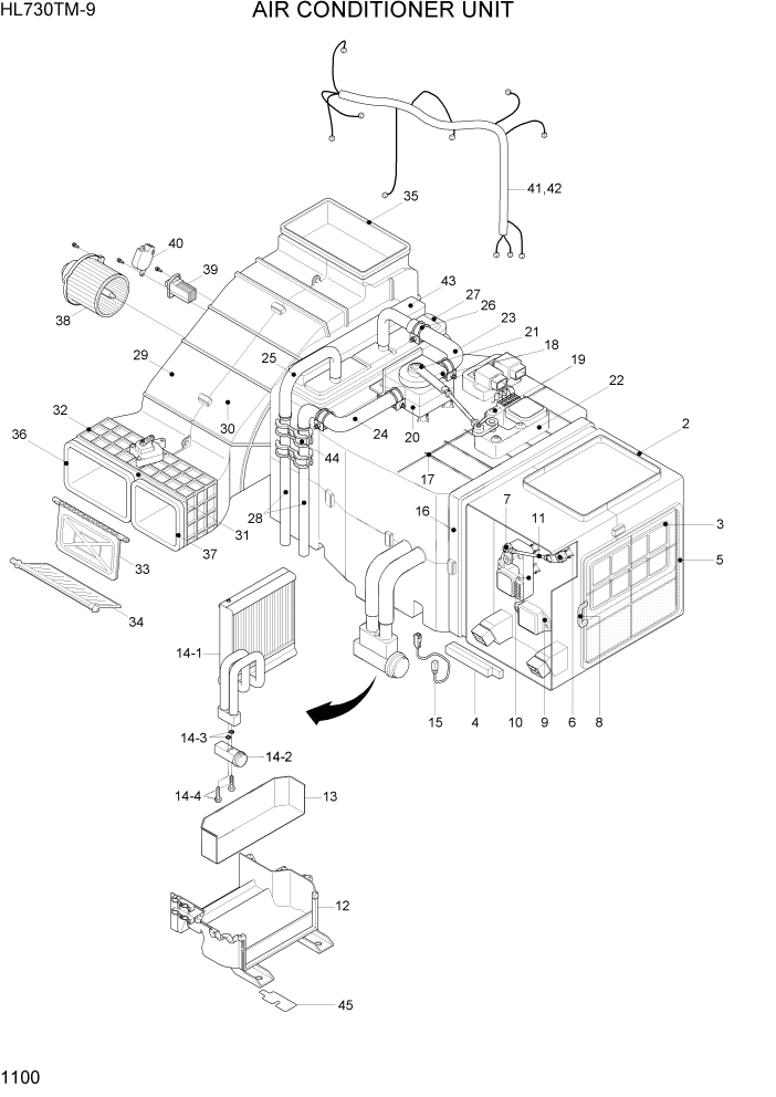 Схема запчастей Hyundai HL730TM-9 - PAGE 1100 AIR CONDITIONER UNIT СИСТЕМА ДВИГАТЕЛЯ