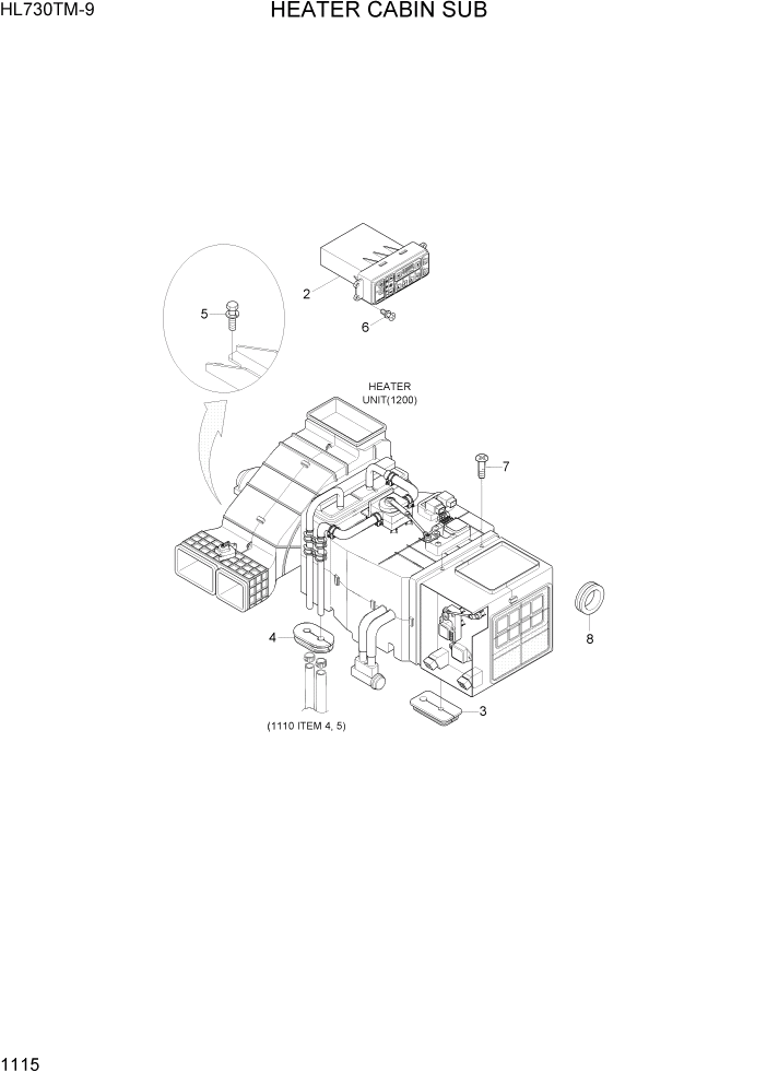 Схема запчастей Hyundai HL730TM-9 - PAGE 1115 HEATER CABIN SUB СИСТЕМА ДВИГАТЕЛЯ