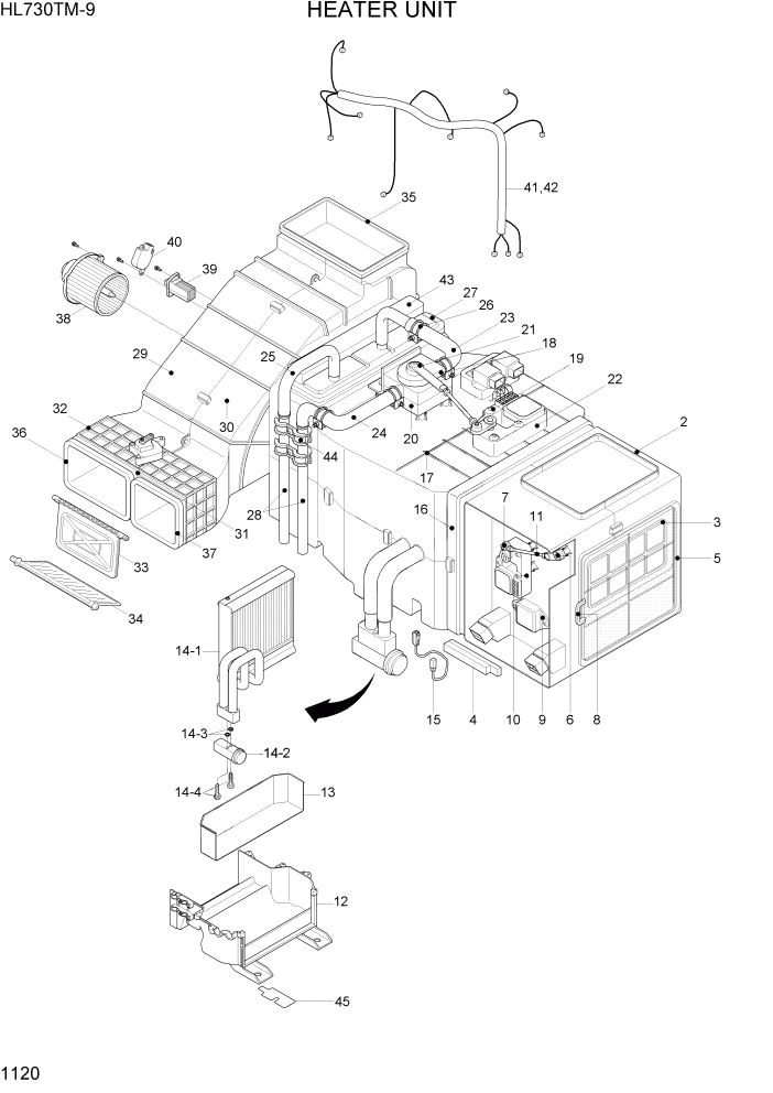 Схема запчастей Hyundai HL730TM-9 - PAGE 1120 HEATER UNIT СИСТЕМА ДВИГАТЕЛЯ