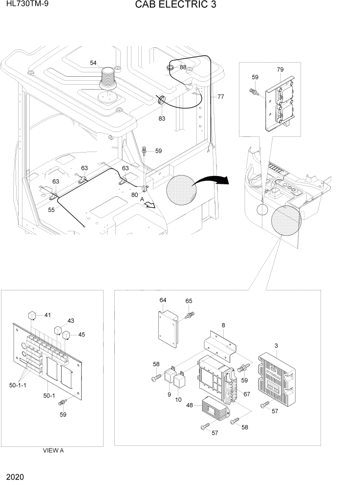 Схема запчастей Hyundai HL730TM-9 - PAGE 2020 CAB ELECTRIC 3 ЭЛЕКТРИЧЕСКАЯ СИСТЕМА