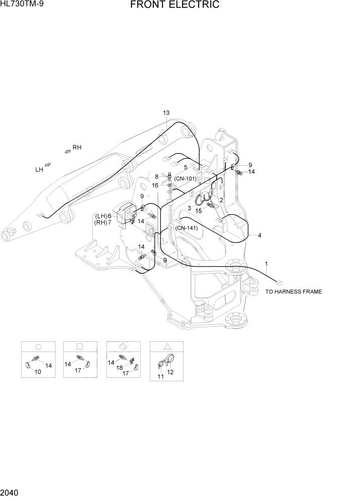 Схема запчастей Hyundai HL730TM-9 - PAGE 2040 FRONT ELECTRIC ЭЛЕКТРИЧЕСКАЯ СИСТЕМА