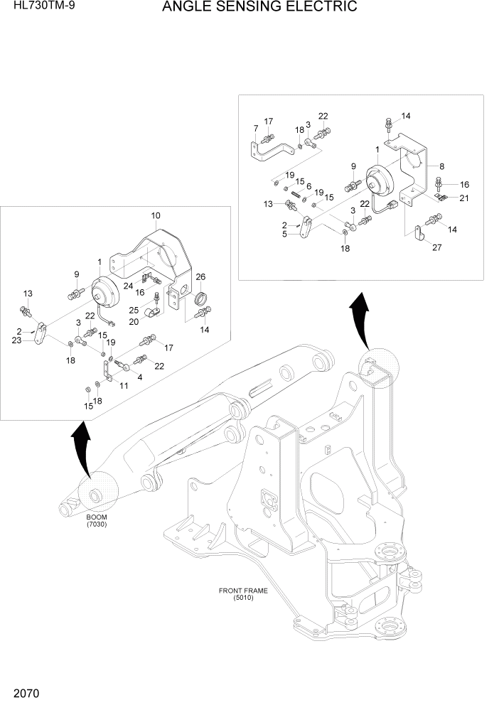 Схема запчастей Hyundai HL730TM-9 - PAGE 2070 ANGLE SENSING ELECTRIC ЭЛЕКТРИЧЕСКАЯ СИСТЕМА