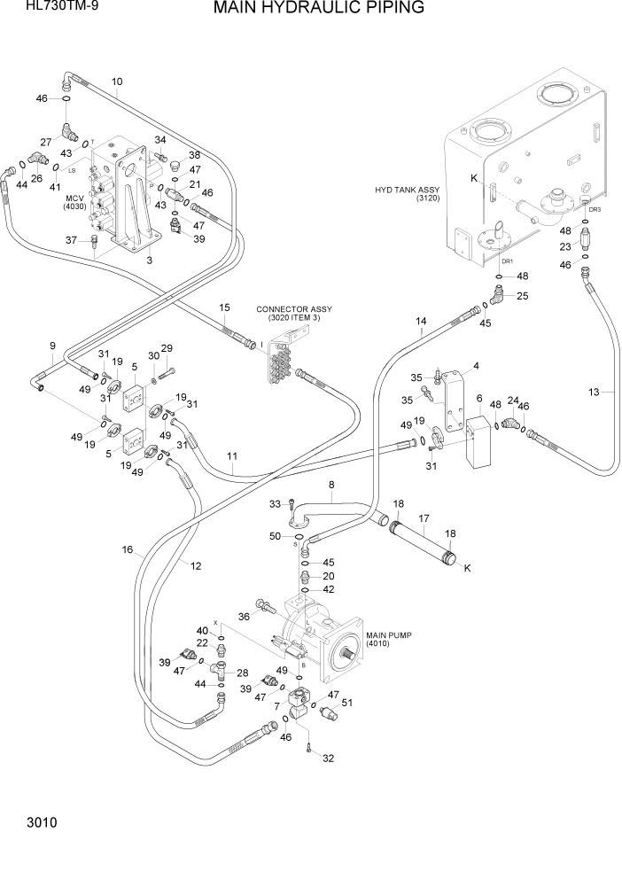 Схема запчастей Hyundai HL730TM-9 - PAGE 3010 MAIN HYDRAULIC PIPING ГИДРАВЛИЧЕСКАЯ СИСТЕМА