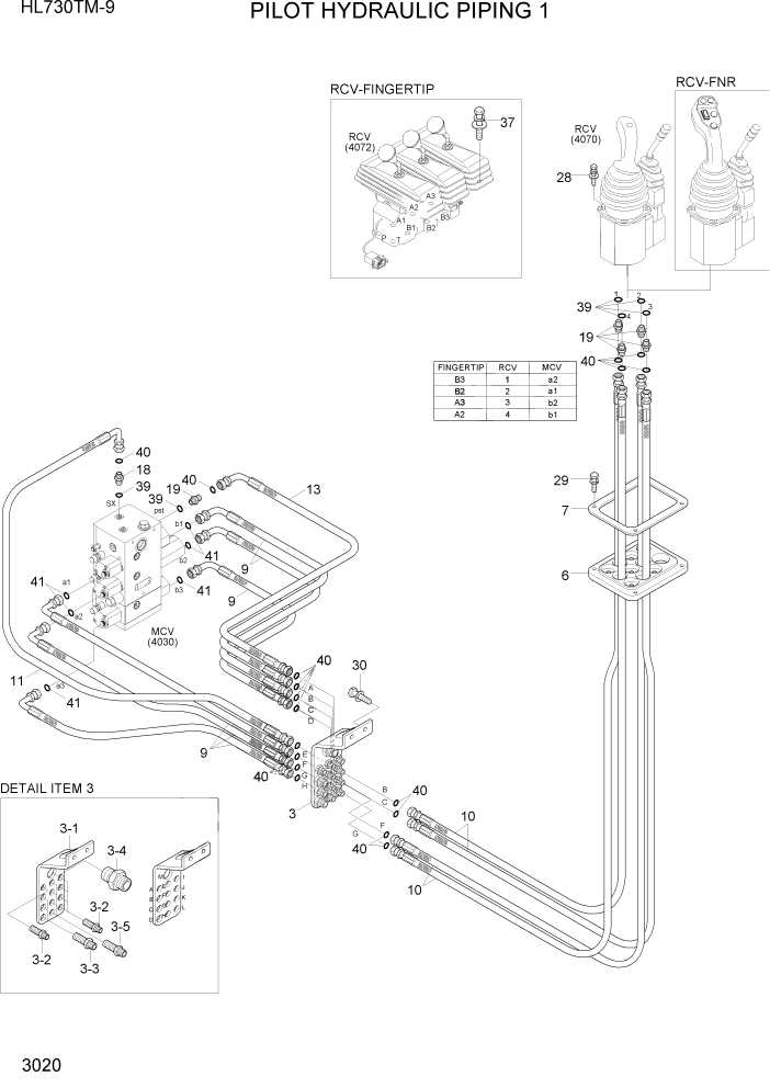 Схема запчастей Hyundai HL730TM-9 - PAGE 3020 PILOT HYDRAULIC PIPING 1 ГИДРАВЛИЧЕСКАЯ СИСТЕМА