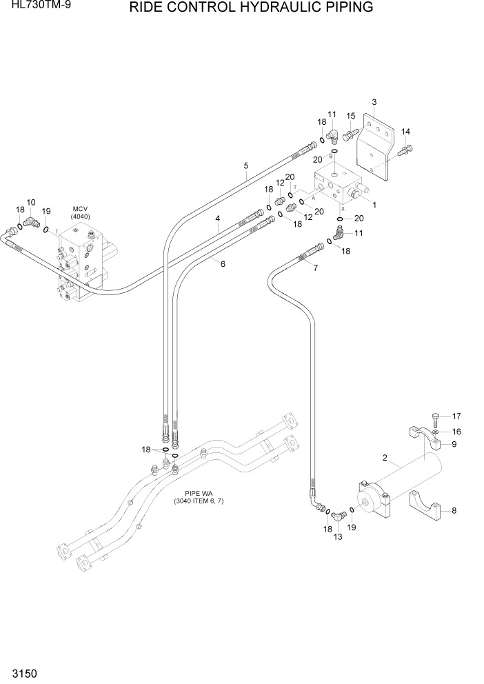 Схема запчастей Hyundai HL730TM-9 - PAGE 3150 RIDE CONTROL HYDRAULIC PIPING ГИДРАВЛИЧЕСКАЯ СИСТЕМА