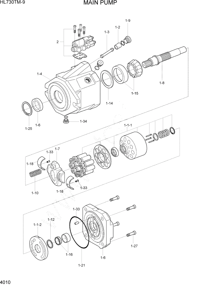 Схема запчастей Hyundai HL730TM-9 - PAGE 4010 MAIN PUMP ГИДРАВЛИЧЕСКИЕ КОМПОНЕНТЫ