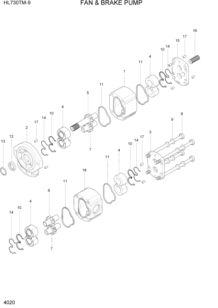 Схема запчастей Hyundai HL730TM-9 - PAGE 4020 FAN & BRAKE PUMP ГИДРАВЛИЧЕСКИЕ КОМПОНЕНТЫ