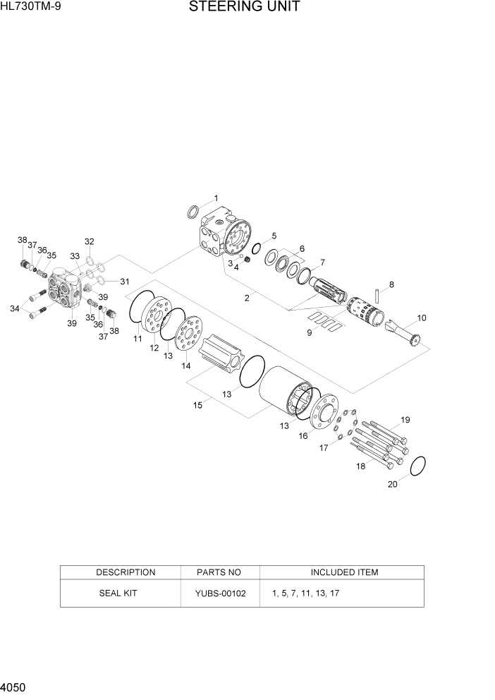 Схема запчастей Hyundai HL730TM-9 - PAGE 4050 STEERING UNIT ГИДРАВЛИЧЕСКИЕ КОМПОНЕНТЫ