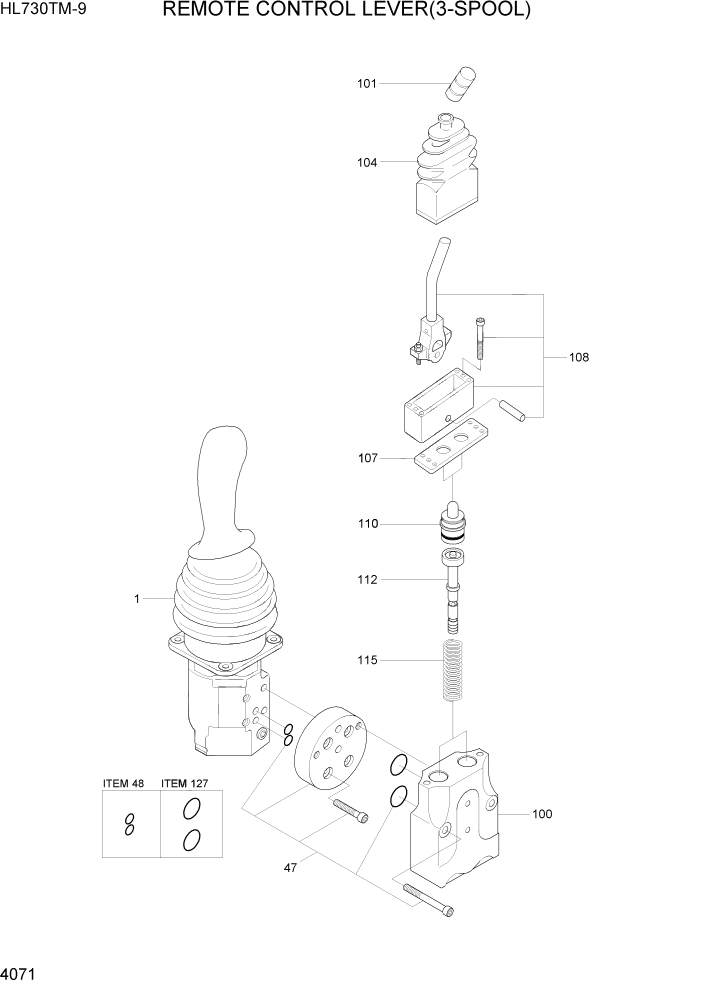 Схема запчастей Hyundai HL730TM-9 - PAGE 4071 REMOTE CONTROL LEVER(3-SPOOL) ГИДРАВЛИЧЕСКИЕ КОМПОНЕНТЫ