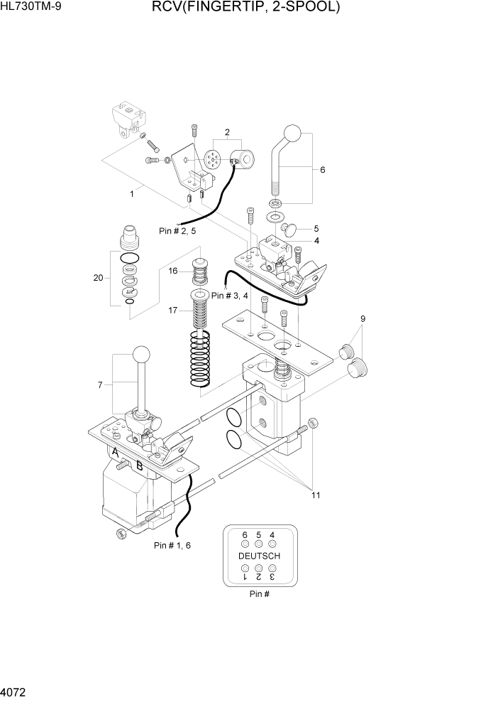 Схема запчастей Hyundai HL730TM-9 - PAGE 4072 RCV(FINGERTIP, 3-SPOOL) ГИДРАВЛИЧЕСКИЕ КОМПОНЕНТЫ