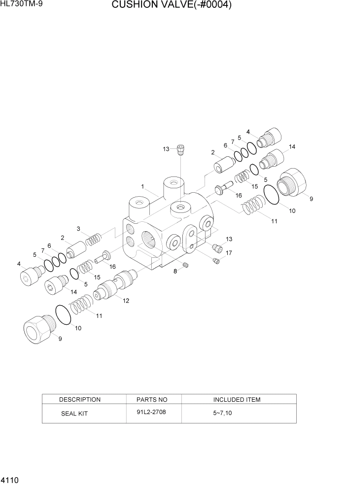 Схема запчастей Hyundai HL730TM-9 - PAGE 4110 CUSHION VALVE ГИДРАВЛИЧЕСКИЕ КОМПОНЕНТЫ