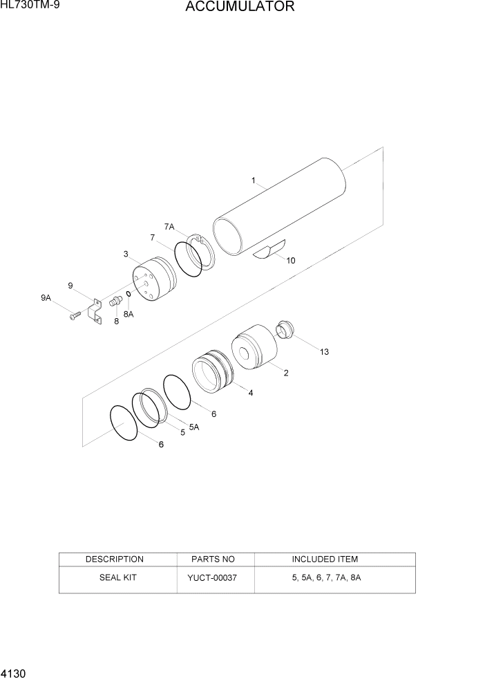 Схема запчастей Hyundai HL730TM-9 - PAGE 4130 ACCUMULATOR ГИДРАВЛИЧЕСКИЕ КОМПОНЕНТЫ