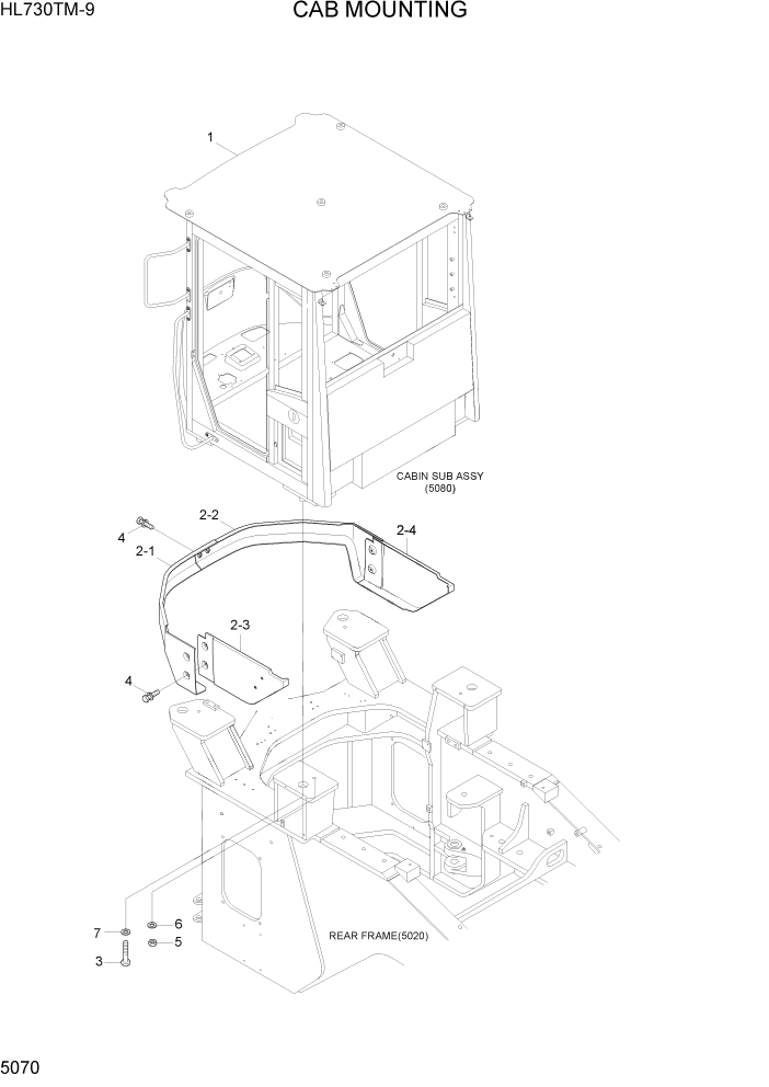 Схема запчастей Hyundai HL730TM-9 - PAGE 5070 CAB MOUNTING СТРУКТУРА