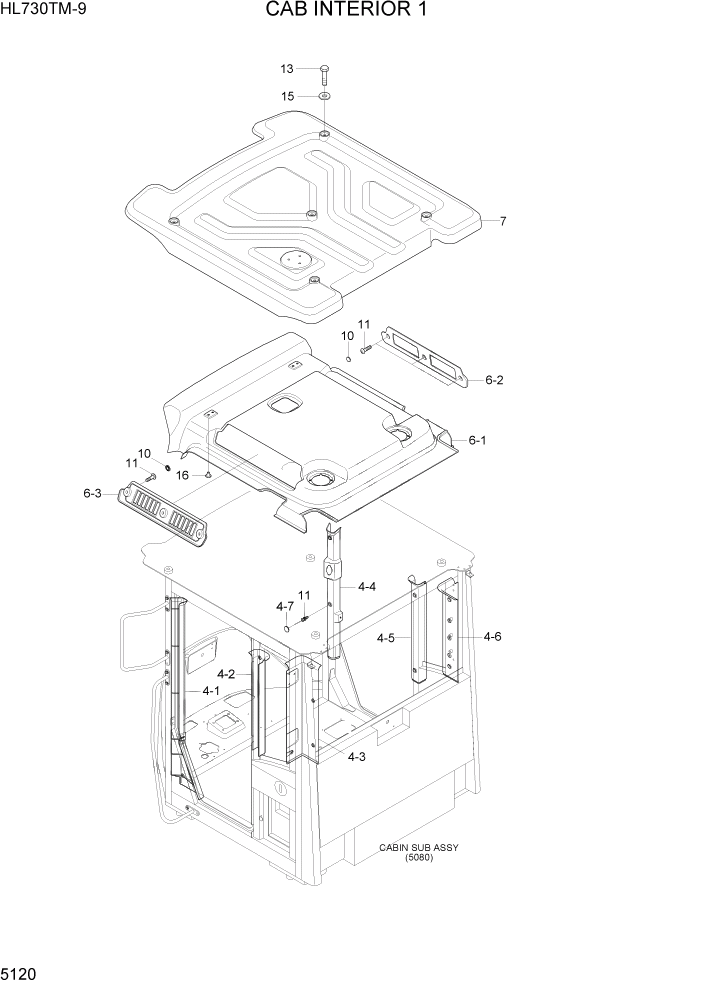 Схема запчастей Hyundai HL730TM-9 - PAGE 5120 CAB INTERIOR 1 СТРУКТУРА