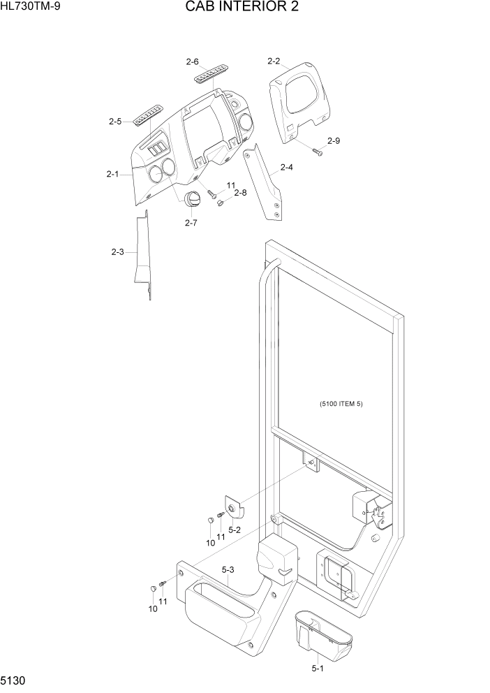 Схема запчастей Hyundai HL730TM-9 - PAGE 5130 CAB INTERIOR 2 СТРУКТУРА