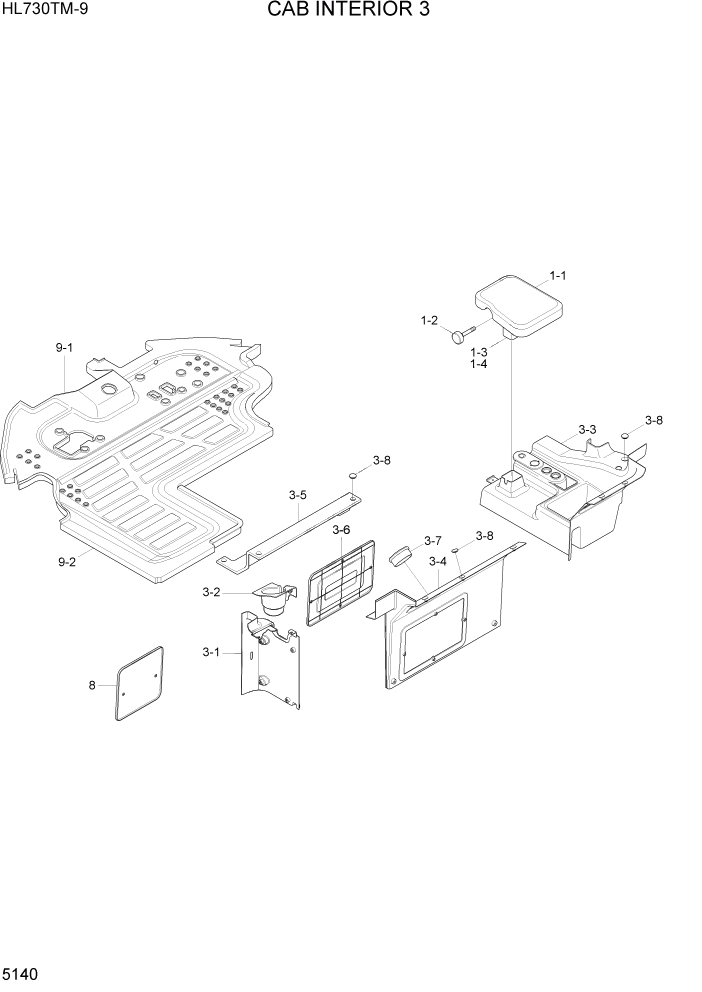 Схема запчастей Hyundai HL730TM-9 - PAGE 5140 CAB INTERIOR 3 СТРУКТУРА