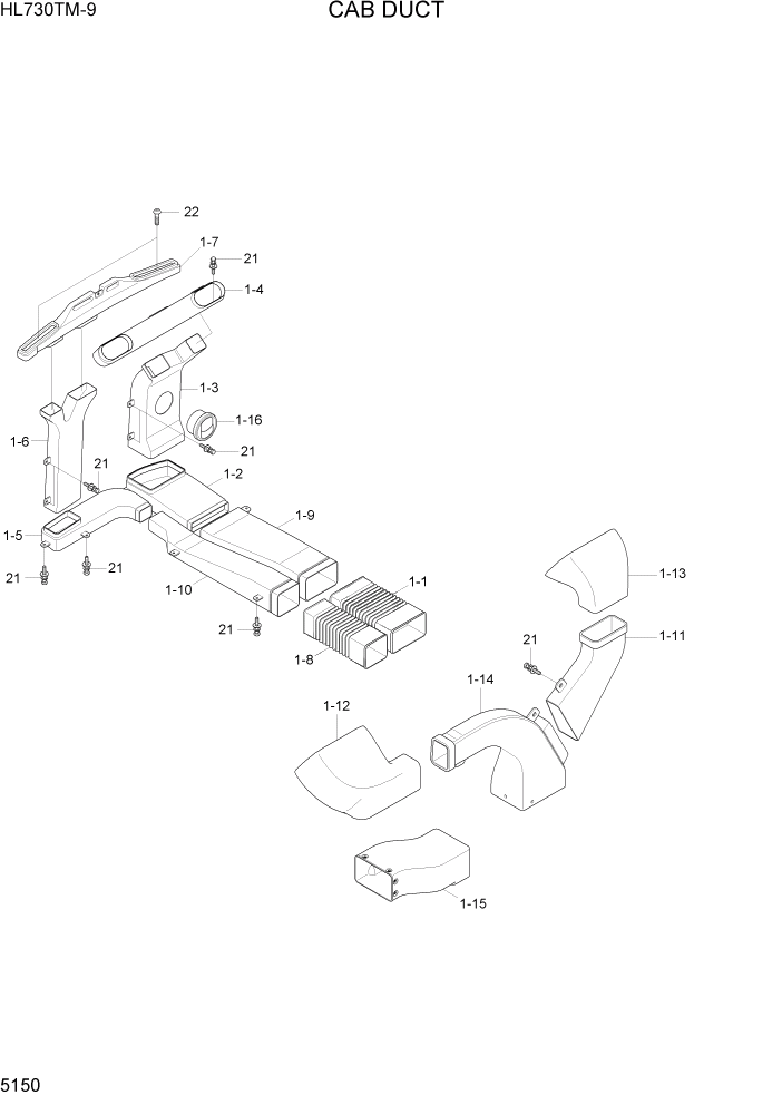 Схема запчастей Hyundai HL730TM-9 - PAGE 5150 CAB DUCT СТРУКТУРА