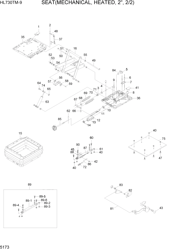 Схема запчастей Hyundai HL730TM-9 - PAGE 5173 SEAT(MECHANICAL, HEATED, 2", 2/2) СТРУКТУРА