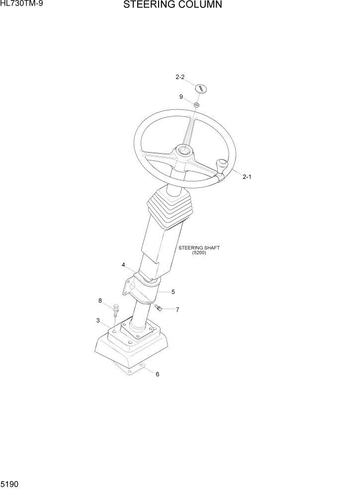 Схема запчастей Hyundai HL730TM-9 - PAGE 5190 STEERING COLUMN СТРУКТУРА