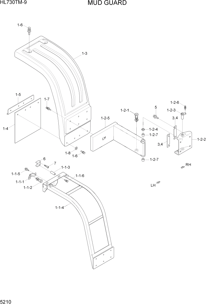 Схема запчастей Hyundai HL730TM-9 - PAGE 5210 MUD GUARD СТРУКТУРА