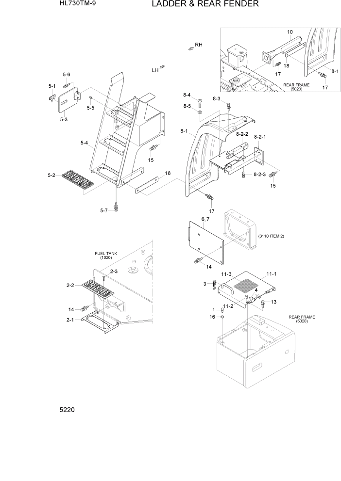 Схема запчастей Hyundai HL730TM-9 - PAGE 5220 LADDER & REAR FENDER СТРУКТУРА