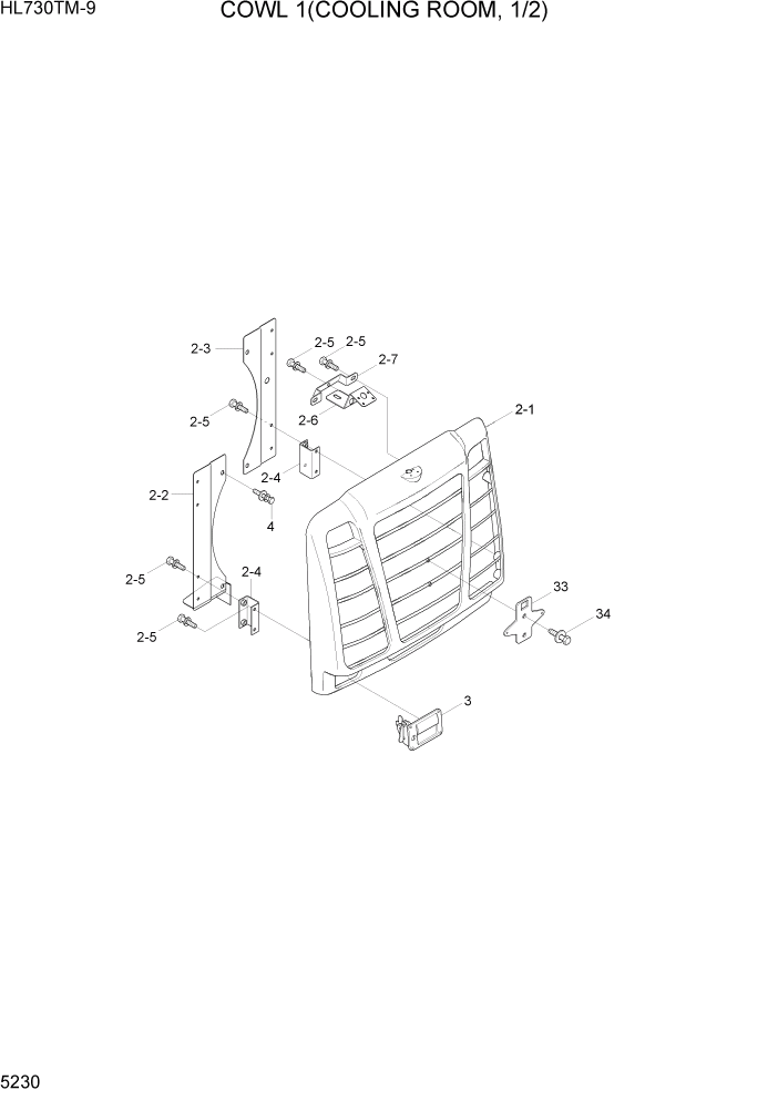 Схема запчастей Hyundai HL730TM-9 - PAGE 5230 COWL 1(COOLING ROOM, 1/2) СТРУКТУРА