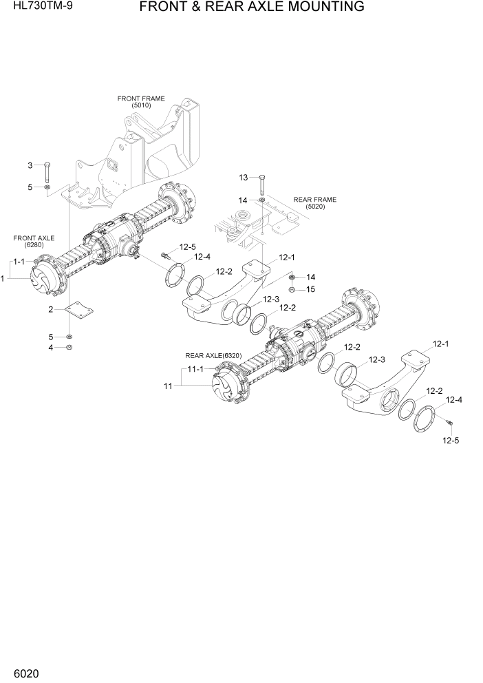 Схема запчастей Hyundai HL730TM-9 - PAGE 6020 FRONT & REAR AXLE MOUNTING СИЛОВАЯ СИСТЕМА