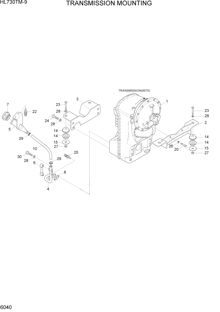 Схема запчастей Hyundai HL730TM-9 - PAGE 6040 TRANSMISSION MOUNTING СИЛОВАЯ СИСТЕМА