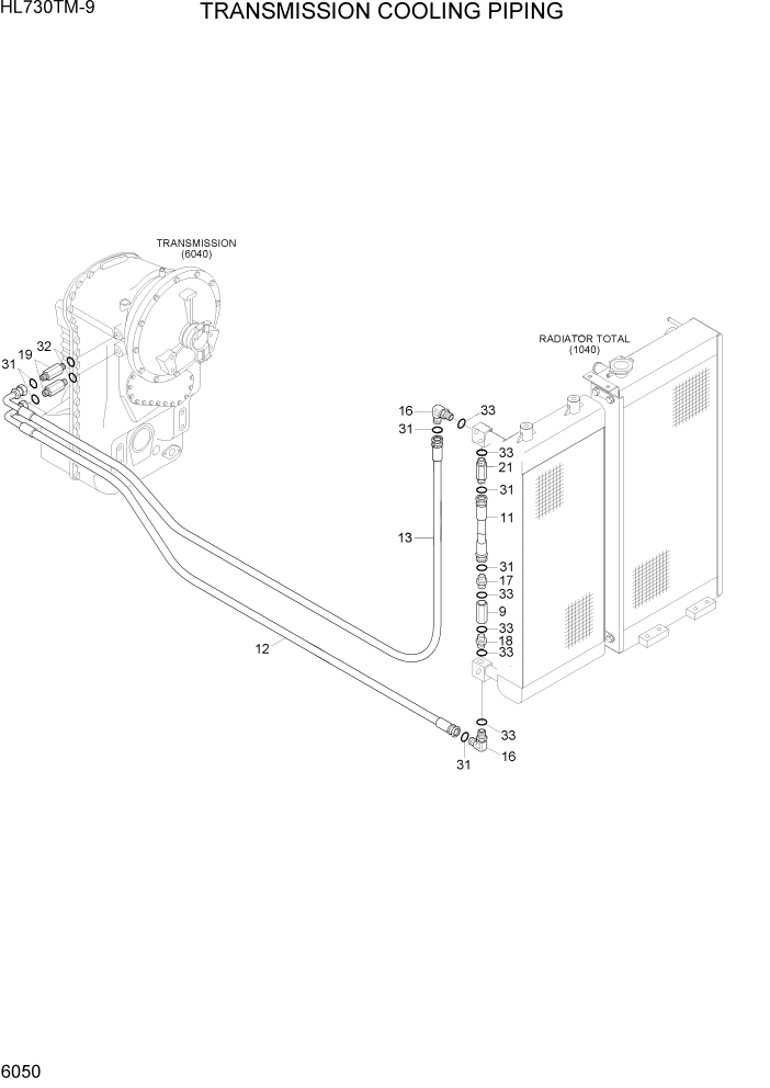 Схема запчастей Hyundai HL730TM-9 - PAGE 6050 TRANSMISSION COOLING PIPING СИЛОВАЯ СИСТЕМА