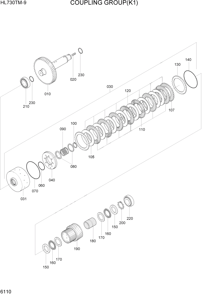 Схема запчастей Hyundai HL730TM-9 - PAGE 6110 COUPLING GROUP(K1) СИЛОВАЯ СИСТЕМА