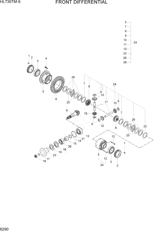 Схема запчастей Hyundai HL730TM-9 - PAGE 6290 FRONT DIFFERENTIAL СИЛОВАЯ СИСТЕМА