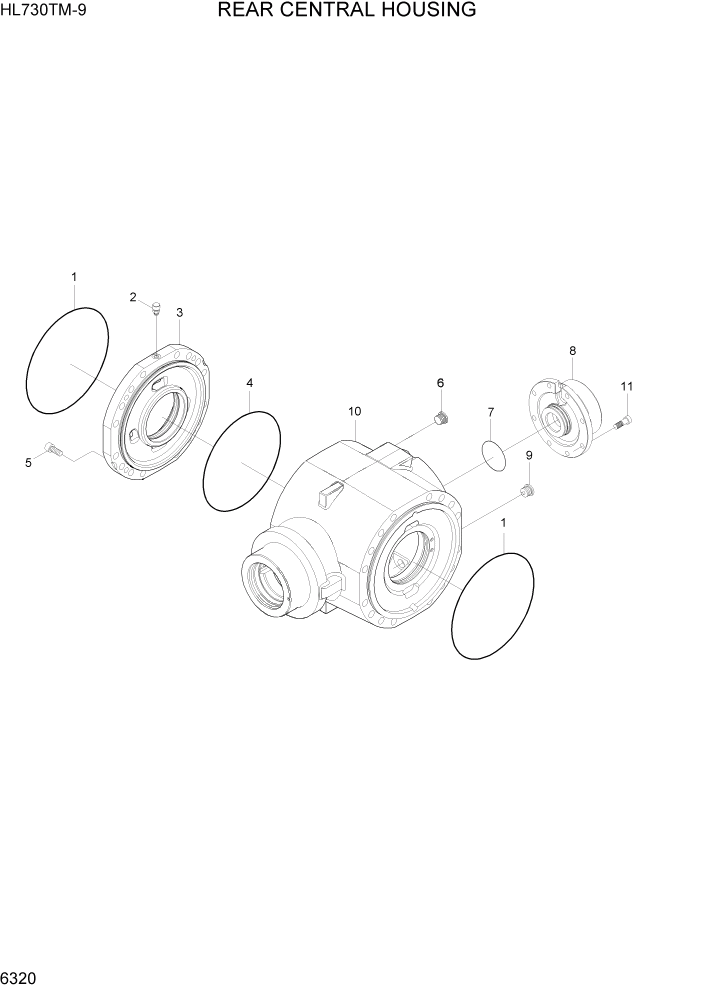 Схема запчастей Hyundai HL730TM-9 - PAGE 6320 REAR CENTRAL HOUSING СИЛОВАЯ СИСТЕМА