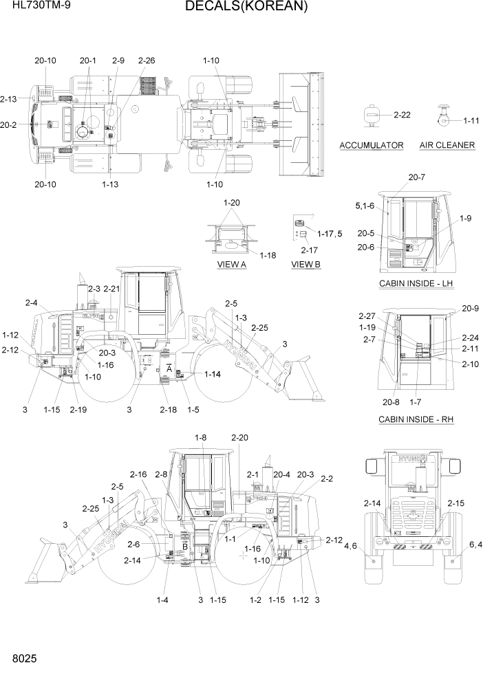 Схема запчастей Hyundai HL730TM-9 - PAGE 8025 DECALS(KOREAN) ДРУГИЕ ЧАСТИ