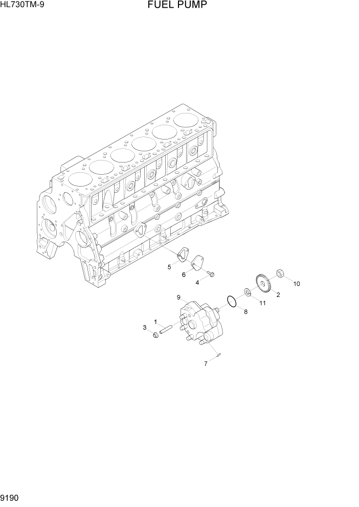 Схема запчастей Hyundai HL730TM-9 - PAGE 9190 FUEL PUMP ДВИГАТЕЛЬ БАЗА