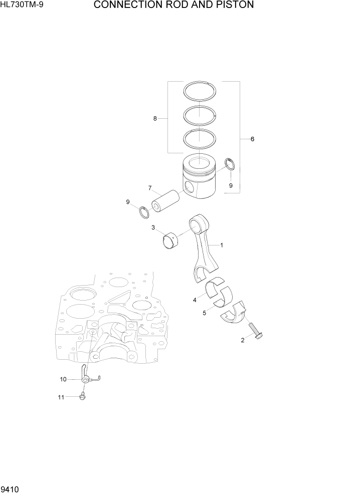 Схема запчастей Hyundai HL730TM-9 - PAGE 9410 CONNECTING ROD AND PISTON ДВИГАТЕЛЬ БАЗА