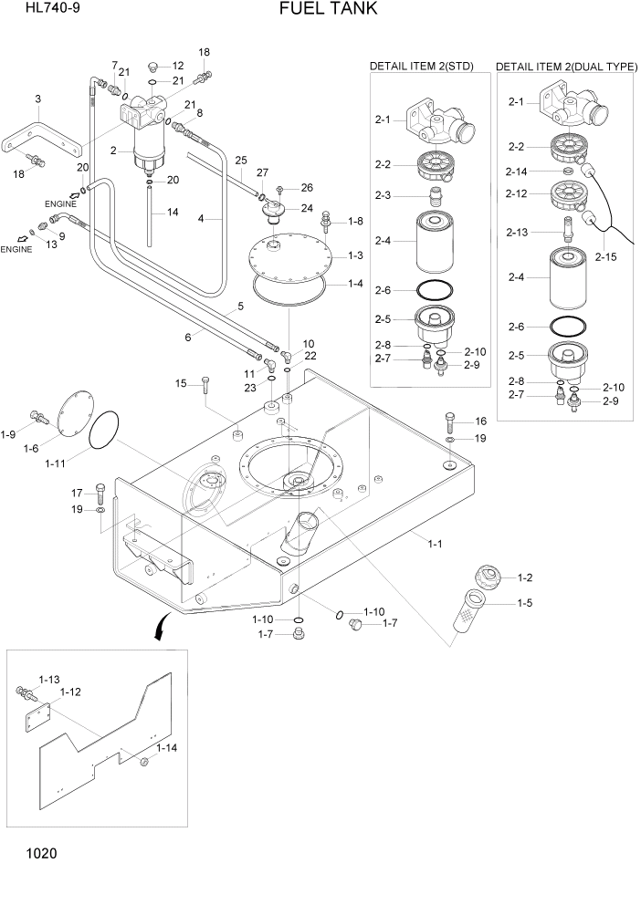 Схема запчастей Hyundai HL740-9 - PAGE 1020 FUEL TANK СИСТЕМА ДВИГАТЕЛЯ